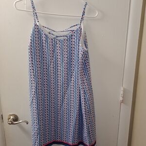 Blue and Red Patterned Sleeveless Dress